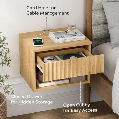 EYYTHUNG Fluted TV Stands Set of 4, Modern Small Floating Nightstand - Image 4