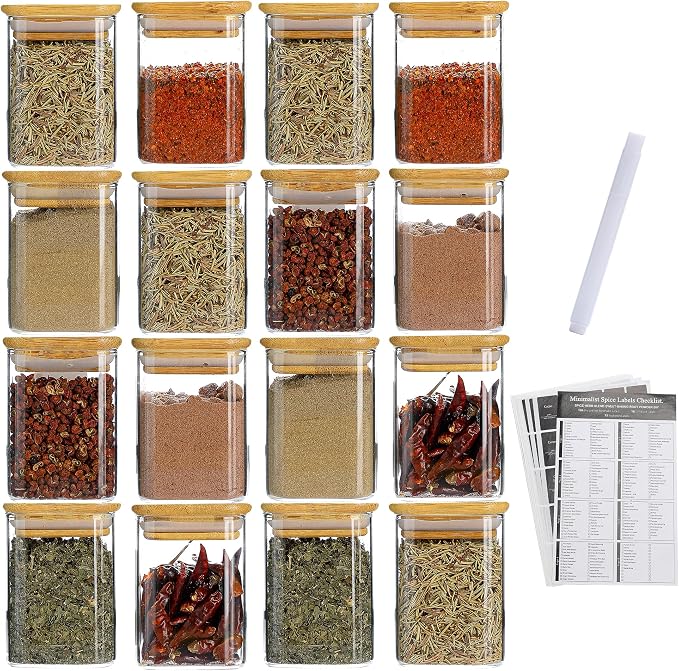 16Pcs 7oz Spice Jars Glass Container by HOMTOP