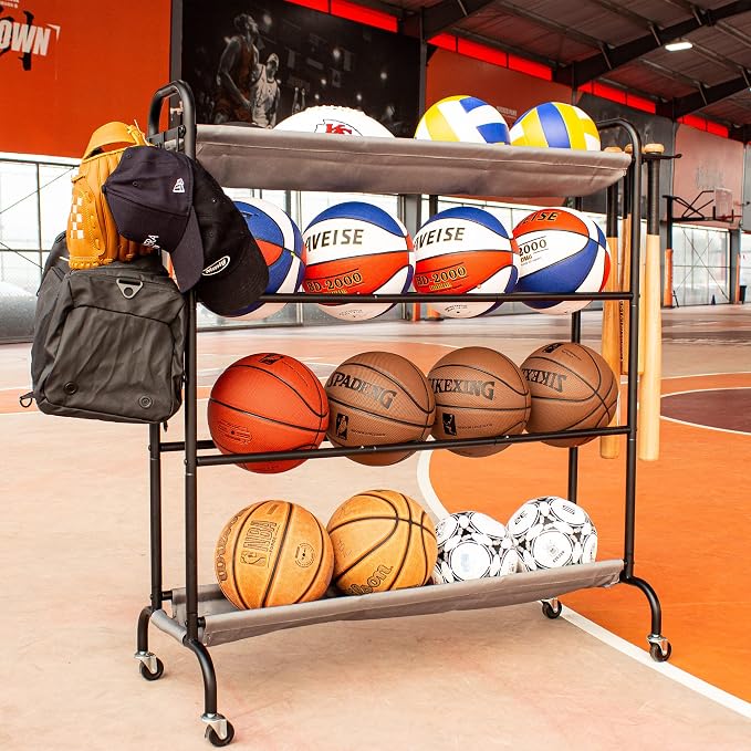 Basketball Rack, 4-Layer Ball Rack Rolling Balls Organizer - Image 6