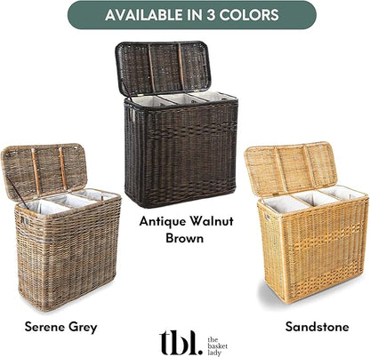 The Basket Lady 3-Compartment Wicker Laundry Sorter Hamper, 30 in L x 15 in W x - Image 6