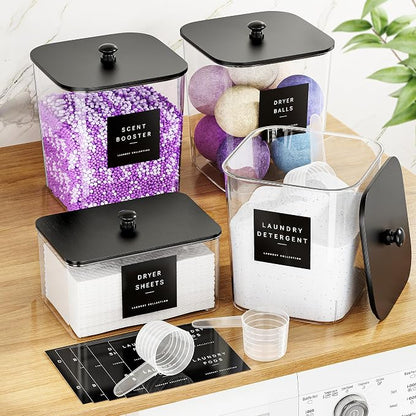 4 Pack Laundry Pods Container, Large Detergent Powder Storage Containers Black - Image 8