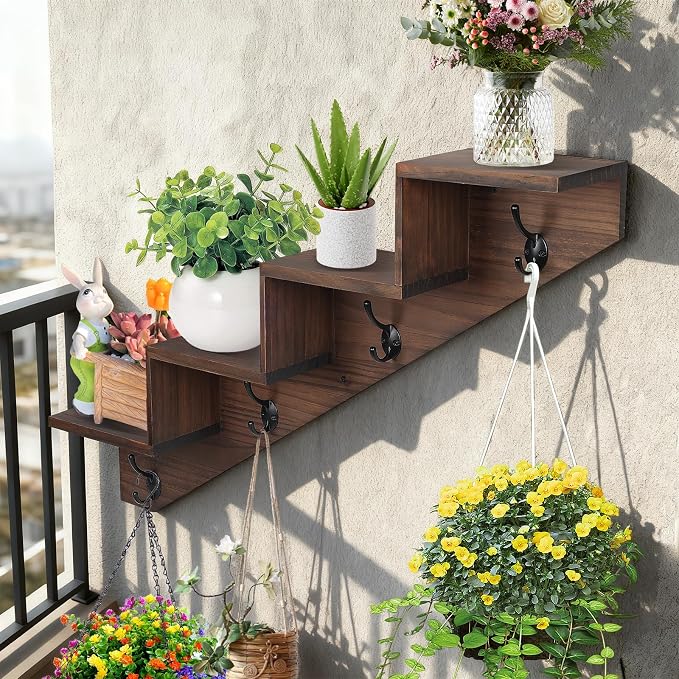 Coat Rack Wall Mount with Shelf, Wall Mounted Rise Wooden shelves - Image 7