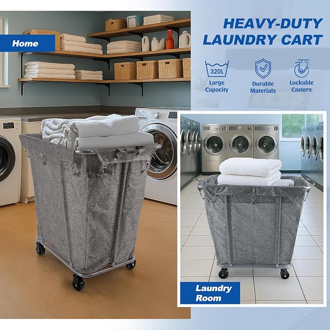 PLKOW Laundry Cart with Wheels 320L Large Rolling Laundry Cart - Image 3