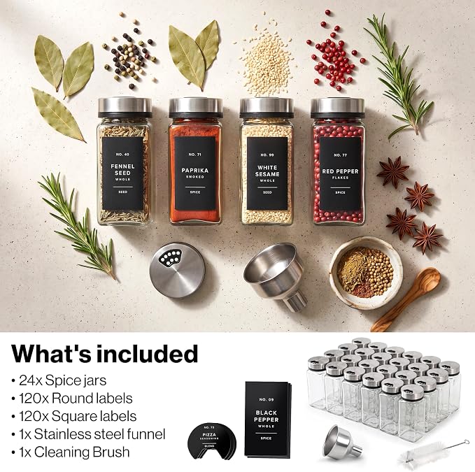 EDELHAUS Glass Spice Jars with Label and Silver Rotating Lids Spice Containers - Image 10