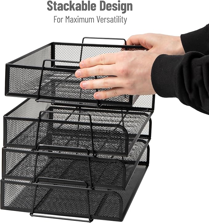 Mind Reader Stackable Paper Tray, Desktop Organizer, File Storage, Metal Mesh - Image 4