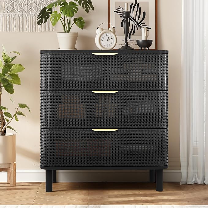 ORRD 3 Drawer Dresser Set of 2, Modern Iron Rattan Cabinet Dresser - Image 6