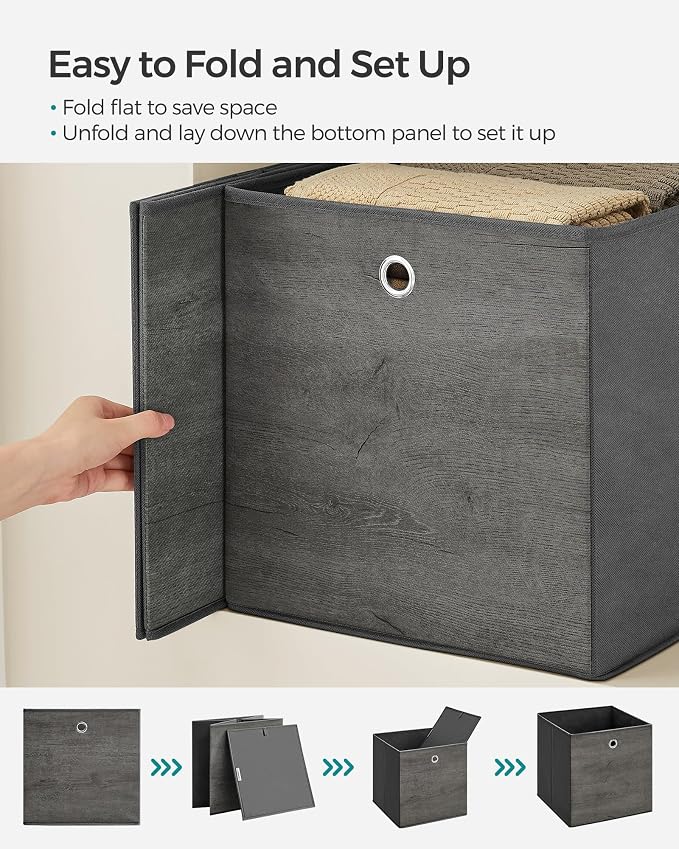 SONGMICS Storage Cubes, Foldable Fabric Storage Bins, Misty Gray, URFB133G01 - Image 3