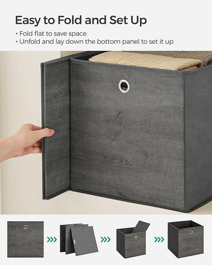 SONGMICS Storage Cubes, Foldable Fabric Storage Bins, Misty Gray, URFB133G01 - Image 3