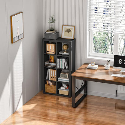 Bookshelf with Storage Bin, 4-Cube Storage Organizer, Modern Wood Open Bookcase - Image 7