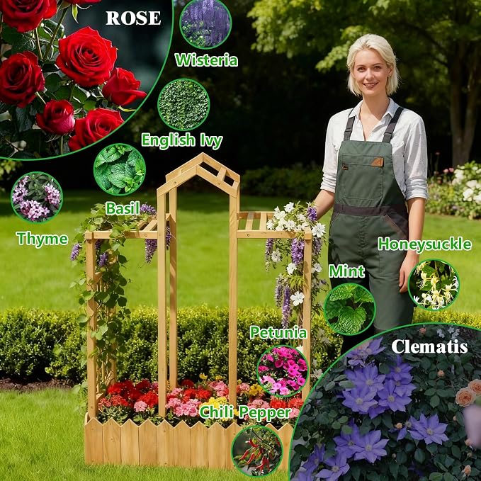 Raised Garden Beds with Arch Trellis Outdoor, Wooden Planter Boxes with Hanging - Image 8