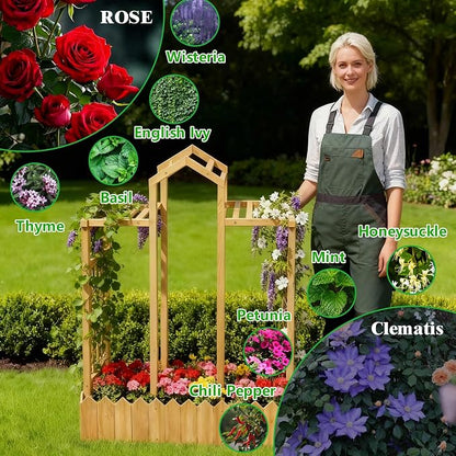 Raised Garden Beds with Arch Trellis Outdoor, Wooden Planter Boxes with Hanging - Image 8