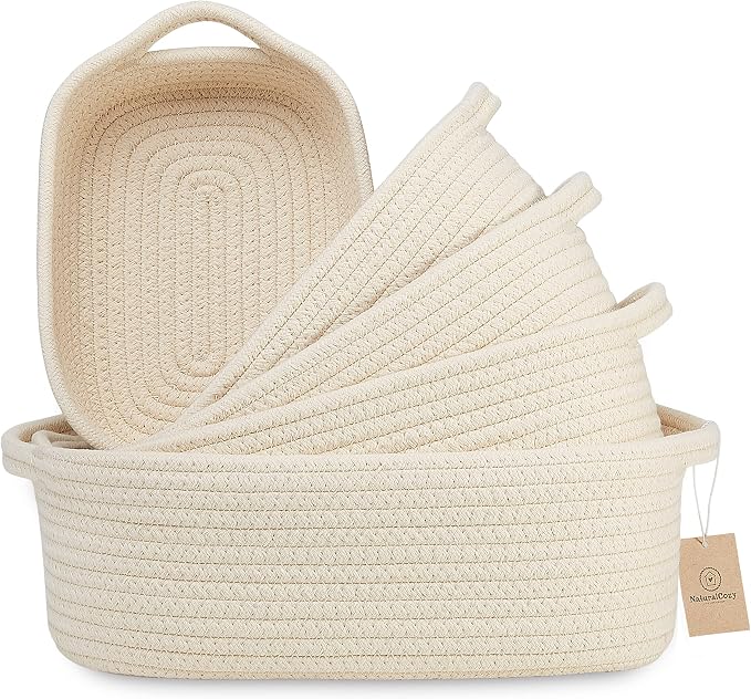 NaturalCozy 5-Piece Rectangle Storage Basket Set- Natural Cotton Rope Woven by NaturalCozy