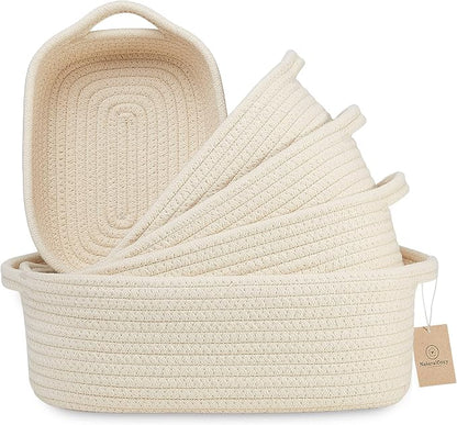 NaturalCozy 5-Piece Rectangle Storage Basket Set- Natural Cotton Rope Woven by NaturalCozy