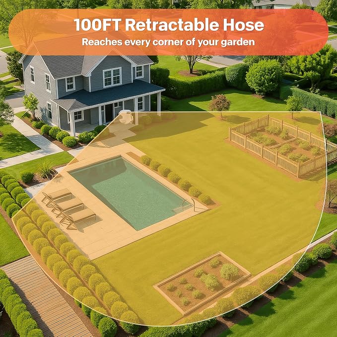 Ayleid Retractable Rubber Hybrid Garden Hose Reel, 1/2"x100ft Wall Mount | - Image 6