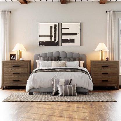 WAMPAT Farmhouse 3 Drawer Nightstand Set of 2, Large Wood Bedside Tables - Image 3