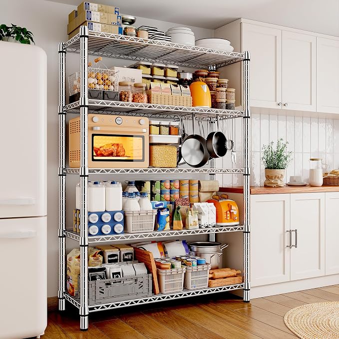 REIBII 5 Tier Metal Shelving Storage Shelves, Wire Shelves Pantry Shelves by REIBII