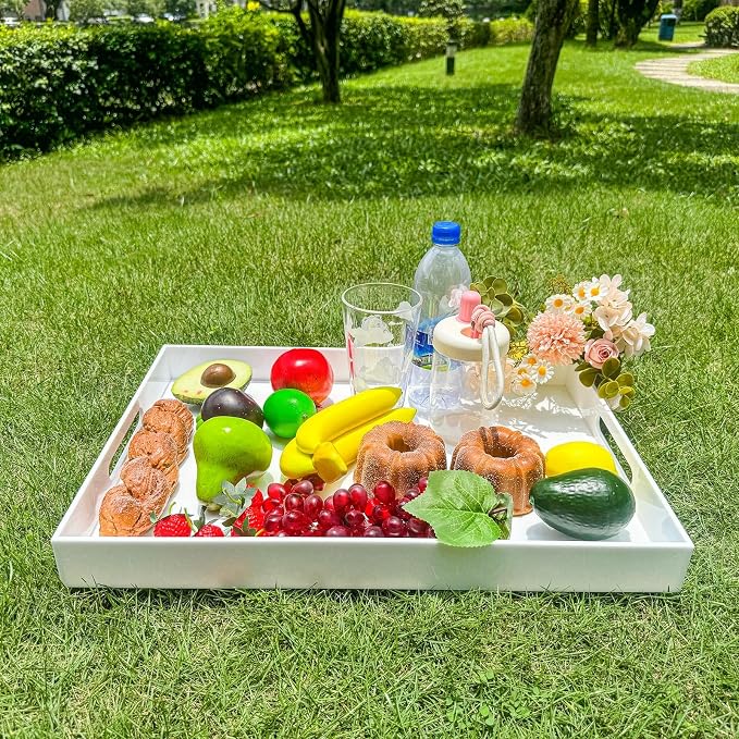 White Rectangular 14x20 Inches Acrylic Ottoman Tray Decorative Serving Tray - Image 5