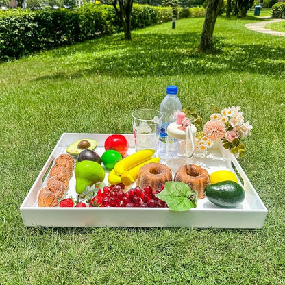 White Rectangular 14x20 Inches Acrylic Ottoman Tray Decorative Serving Tray - Image 5