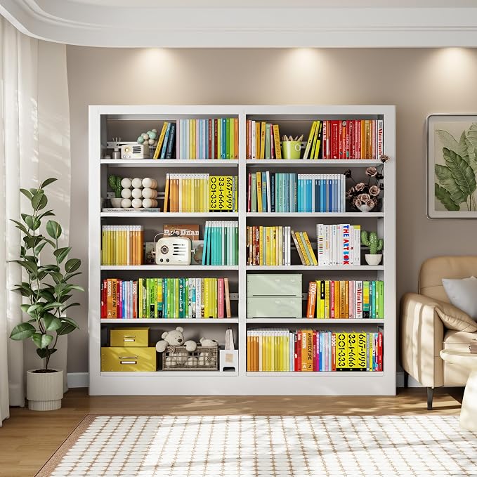 5-Tier Bookcase with Adjustable Storage Shelves, Metal Bookshelf with Book - Image 8