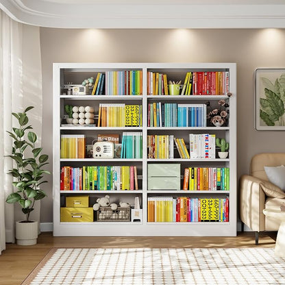5-Tier Bookcase with Adjustable Storage Shelves, Metal Bookshelf with Book - Image 8