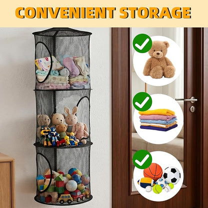 2Pcs Hanging Stuffed Animal Storage Hammock Net 3 Tiers, Holds Plushies - Image 7