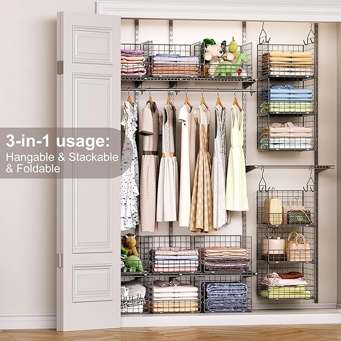 Sonyabecca 3-Tier Hanging Closet Organizer, Foldable Cabinet Wire Storage - Image 4