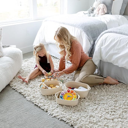 NaturalCozy 5-Piece Rectangle Storage Basket Set- Natural Cotton Rope Woven - Image 3