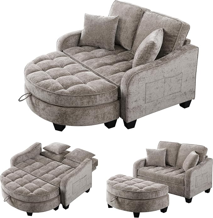 ERYE Chenille Tufted Loveseat Sofa and Ottoman Set, Tufted Recliner Sleeper - Image 5
