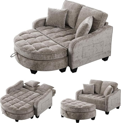 ERYE Chenille Tufted Loveseat Sofa and Ottoman Set, Tufted Recliner Sleeper - Image 5