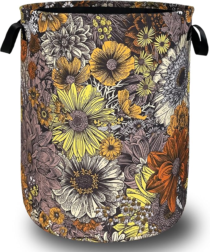 Retro Sunflower Flower Laundry Hamper by SELIONLIKN