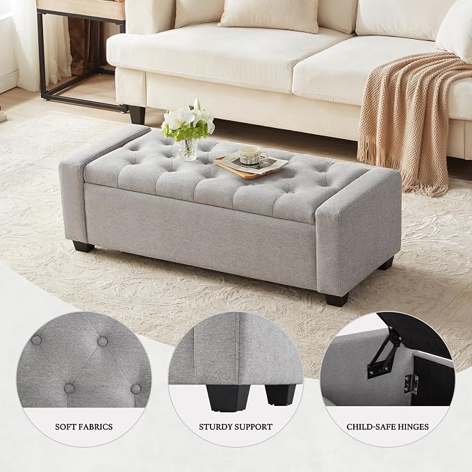 Huatean Home 48" Ottoman with Storage, Storage Ottoman Bench with Safety Hinge - Image 5