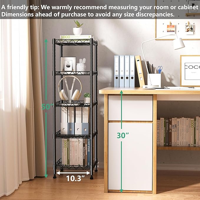 GIOTORENT 5 Tier Standing Shelving Metal Units, Adjustable Height Wire Shelf - Image 3