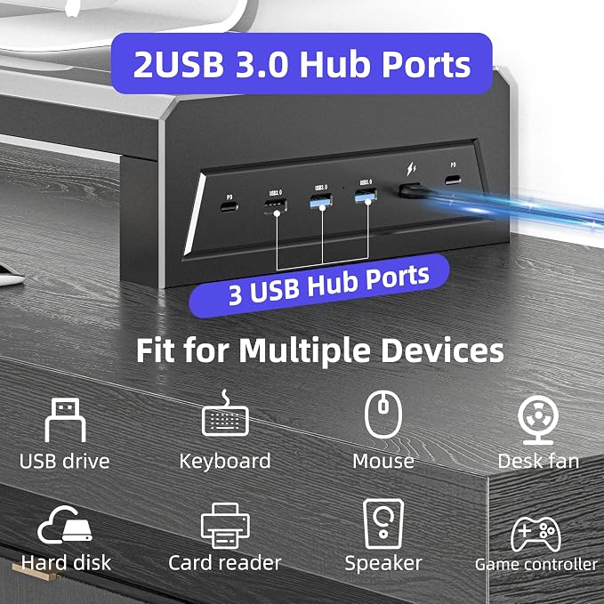 All-in-One Dual Monitor Stand Riser, 5USB Ports and WirelessCharging Pad - Image 2