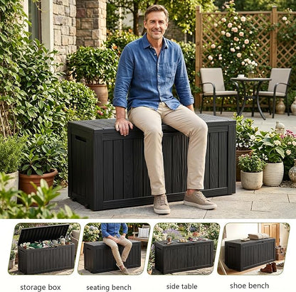 92Gal Outdoor Storage Box Deck Box Waterproof & UV Resistant w/ Wheels | - Image 4