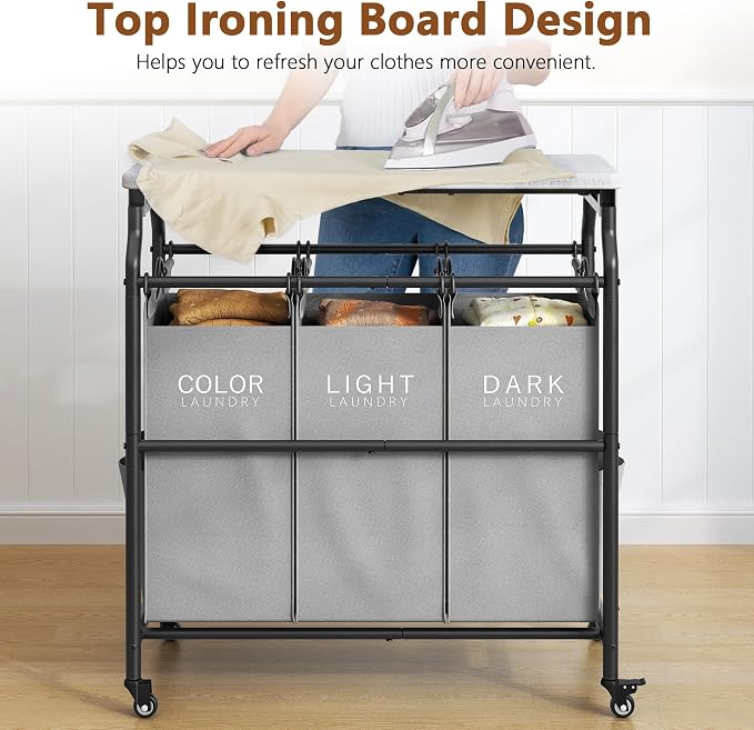 Hoctieon 3 Section Laundry Sorter Cart - Image 6