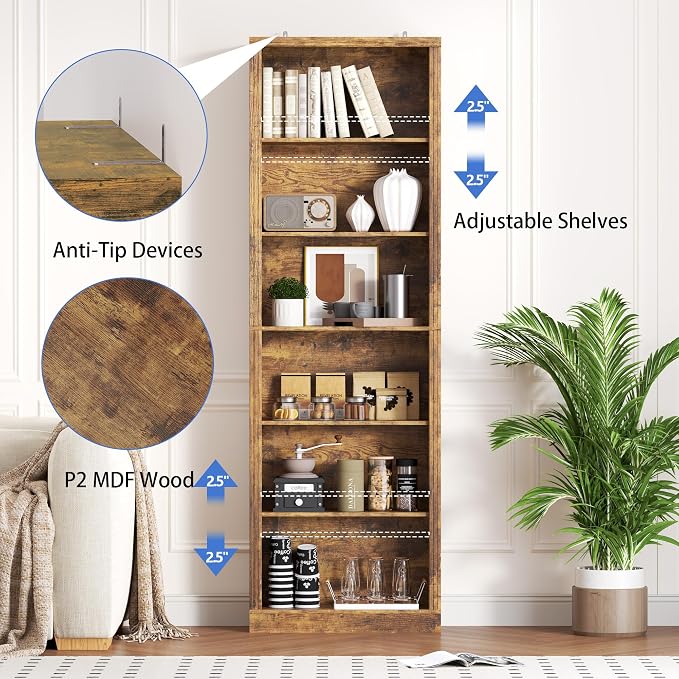 75" Tall Bookshelf, 6-Tier Floor Standing Bookcase - Image 5