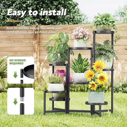 Black Stand Plants, Metal Tiered Plant Stands Indoor, 8 Tier Corner Flodable - Image 6