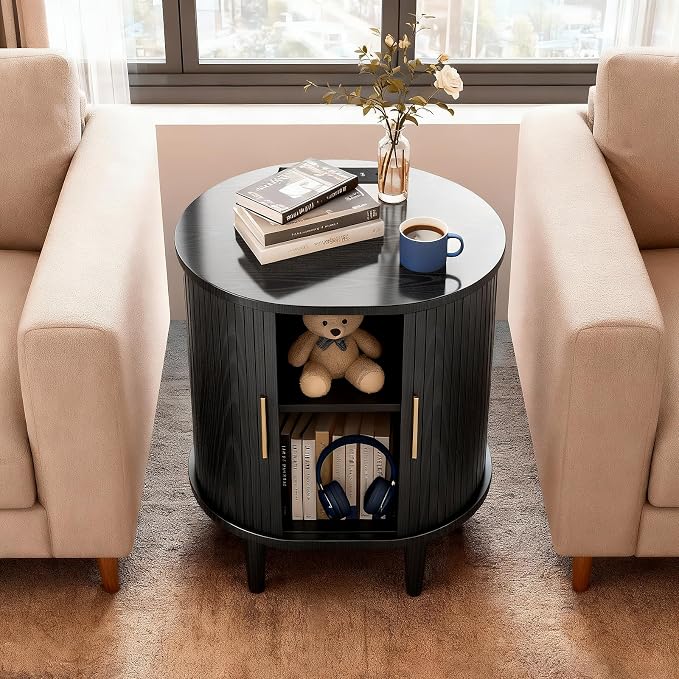 Nightstands Set of 2 & Charging Station, Fluted Accent Side Table - Image 3