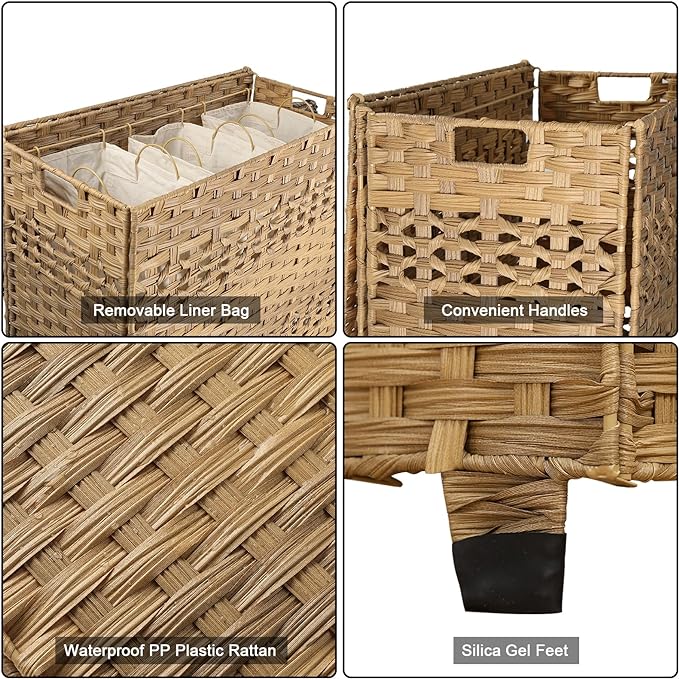 OIAHOMY Laundry Hamper with Lid, 140L Clothes Hamper with 3 Removable Liner Bags - Image 4