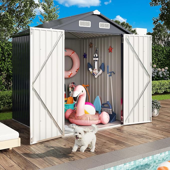 IRONCK 5.7x5.7FT Outdoor Storage Shed, Tool Shed, Dark Blue | Galvanized Steel - Image 9