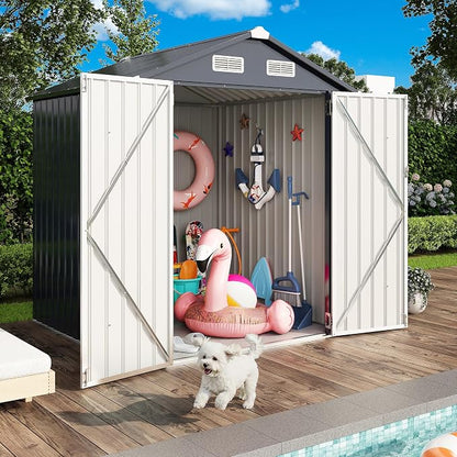 IRONCK 5.7x5.7FT Outdoor Storage Shed, Tool Shed, Dark Blue | Galvanized Steel - Image 9