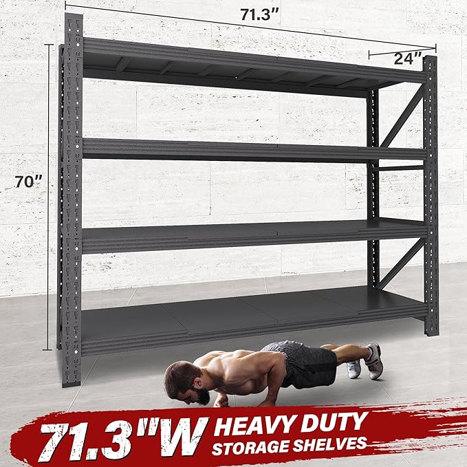 71.3" Wide Heavy Duty Garage Shelving Units, 5000LBS Deep Storage Shelves - Image 2