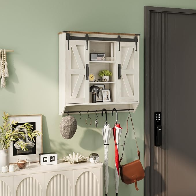 Trironsun Farmhouse Medicine Cabinet 2 Sliding Barn Doors 3 Tier Rustic Wood - Image 7