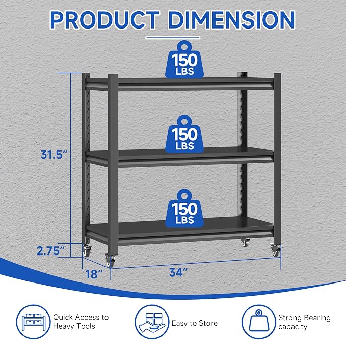 Standing Storage Racks, 3 Tier Garage Shelving Heavy Duty Adjustable Garage - Image 3