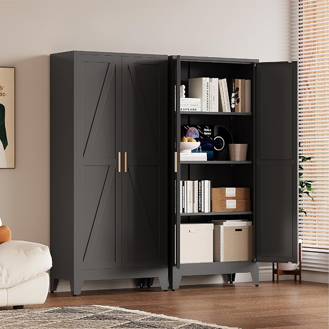 61"H Kitchen Pantry Storage Cabinet, Farmhouse Pantry Cabinet, Tree Doors - Image 4