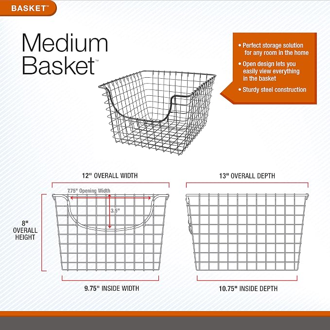 Spectrum Wire Scoop Basket Storage Bin Industrial Gray Nesting Metal Baskets - Image 9
