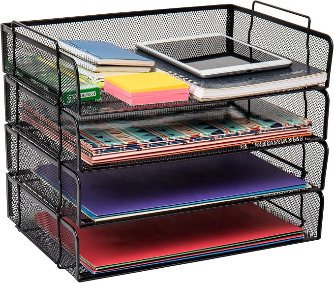 Mind Reader Stackable Paper Tray, Desktop Organizer, File Storage, Metal Mesh - Image 7