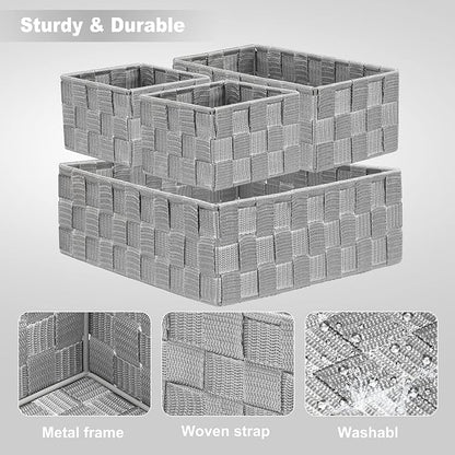 Posprica Drawer Organizer Bins, Woven Strap Storage Box Cube Basket Containers - Image 3
