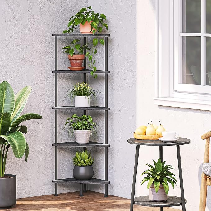 HOOBRO Corner Shelf Stand, Industrial 5-Tier Wall Corner Bookshelf - Image 8