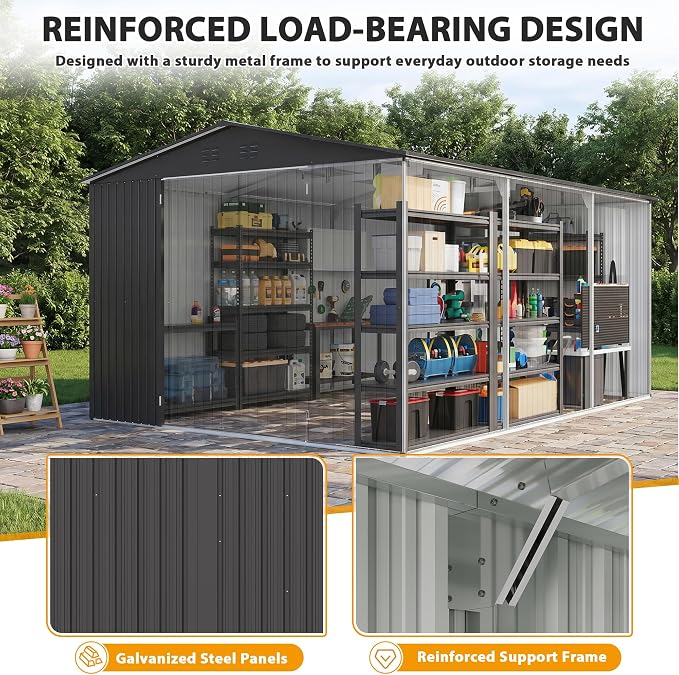12x18 FT Outdoor Storage Shed, Metal Garden Shed - Image 5